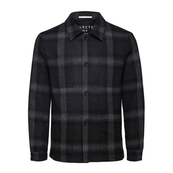 NWT Selected Homme Wool Harry Hybrid Blazer Dark Grey Blue Plaid